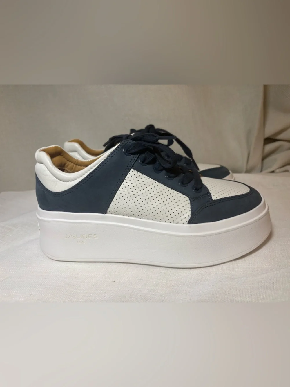 J/Slides NYC Platform Sneakers Leather Navy White Star Sole Size 8 NEW